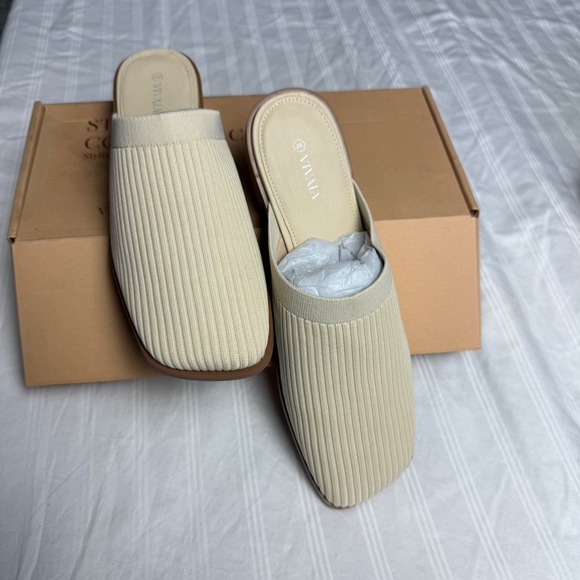 Vivaia Knit Mules Square Toe Block Heel Slip On Size 9.5 EUR‎ 41 - Picture 14 of 14